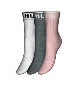 HUGO Lot de 3 paires de chaussettes sportives rose, gris, blanc
