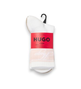 HUGO Set 3 Pares de Meias Sportylog branco, castanho