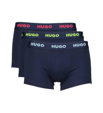 HUGO Set di 3 boxer con logo blu