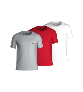 HUGO Set de 3 camisetas interiores de punto de algodn rojo, blanco, gris