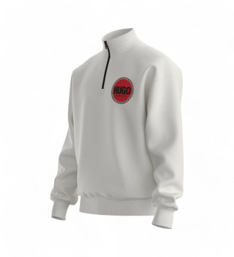 HUGO Relaxed fit sweatshirt med kvart lynls Duluro hvid