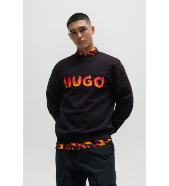 HUGO Bomuldsfleece-sweatshirt med flammeprint, sort