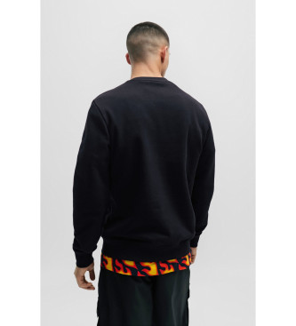 HUGO Katoenen fleece sweatshirt met vlammenprint zwart