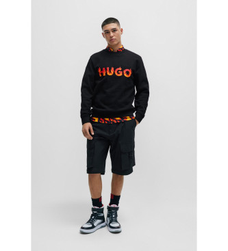 HUGO Baumwollfleece-Sweatshirt mit Flammendruck schwarz