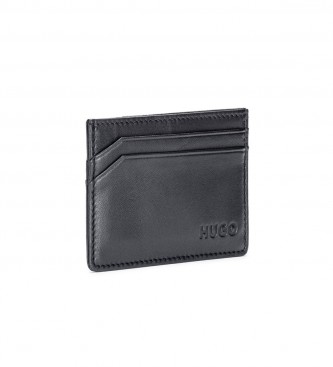HUGO Porte-cartes en cuir avec logo en relief noir