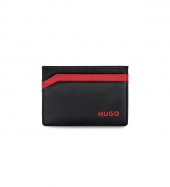HUGO Kortholder i lder med prget logo sort, rd