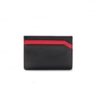 HUGO Leather Card Holder with Embossed Logo black, red