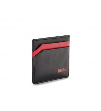 HUGO Leather Card Holder with Embossed Logo black, red