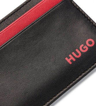 HUGO Lederen kaarthouder met reliflogo zwart, rood