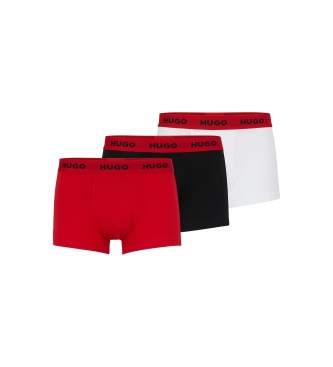 HUGO Pacote 3 Boxers Alongar Logotipo CIntura vermelho, branco, preto