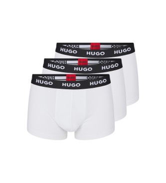HUGO Pack 3 witte stretch boxershorts Logo CIntura