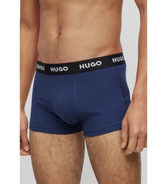 HUGO 3-pack marinbl boxershorts med logotyp och midjeband 