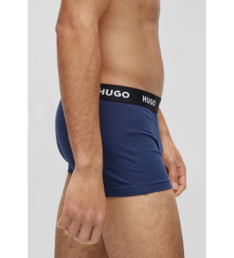 HUGO 3-pack marinbl boxershorts med logotyp och midjeband 