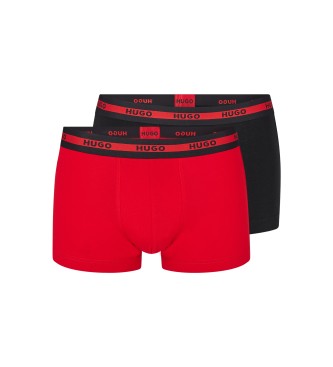 HUGO Pack 2 Boxer stretch avec logo noir, rouge