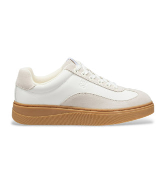 HUGO Zapatillas de piel con ribetes de ante blanco, beige