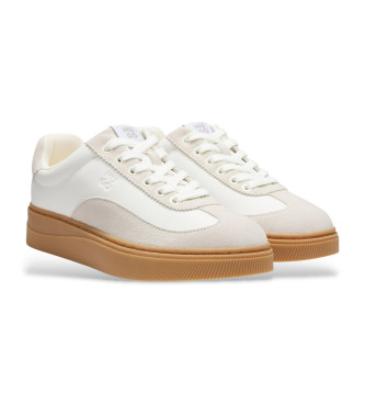 HUGO Zapatillas de piel con ribetes de ante blanco, beige