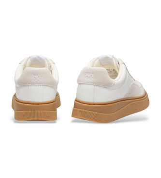 HUGO Zapatillas de piel con ribetes de ante blanco, beige