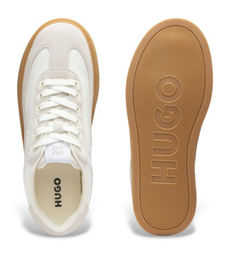 HUGO Zapatillas de piel con ribetes de ante blanco, beige