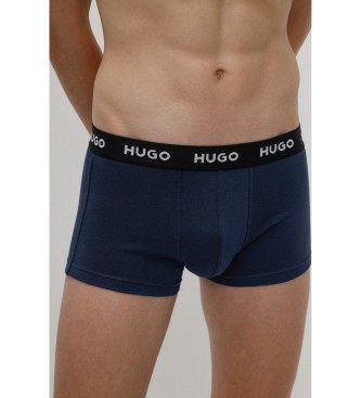 HUGO Pack 3 bxers Logo Navy Waistband 