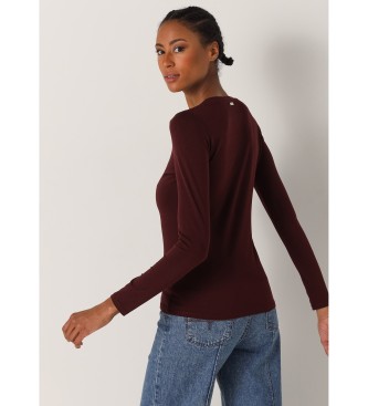 Lois Jeans Maroon long sleeve basic t-shirt with stones-jewels logo