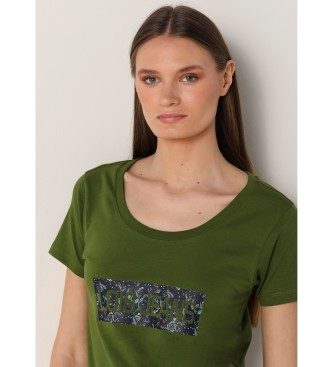 Lois Jeans Logo Flora majica s kratkimi rokavi zeleni tisk