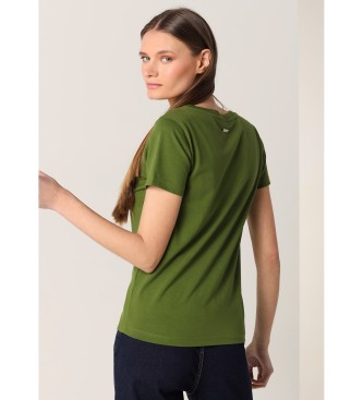 Lois Jeans Koszulka z krótkim rękawem Logo Flora z zielonym nadrukiem