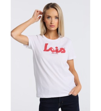 Lois Jeans Biała koszulka z krótkim rękawem z nadrukiem puff