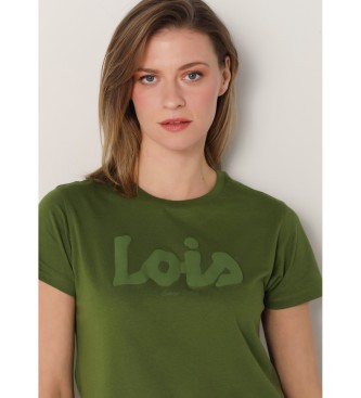Lois Jeans T-shirt verde de manga curta com estampado de puff