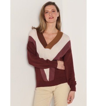 Lois Jeans V-neck jersey with maroon jaquard stripes