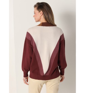 Lois Jeans V-neck jersey with maroon jaquard stripes