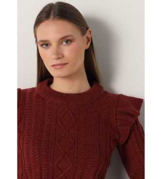 Lois Jeans Round neck jumper with ruffles on shoulders maroon