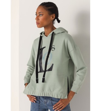 Lois Jeans Grafisk sweatshirt med htte og bning i siden grn