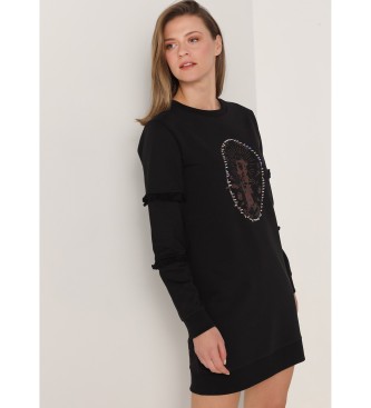 Lois Jeans Korte jurk met ruches en zwarte grafische mouwen
