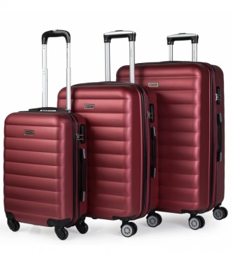 ITACA Zestaw walizek podróżnych na 4 kółkach 71200 Maroon -55X65X75Cm -55X65X75Cm  