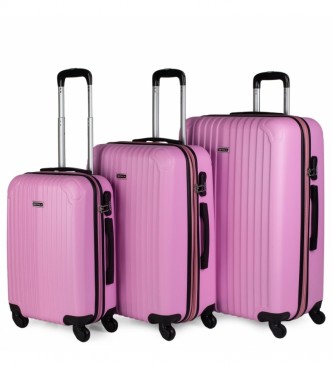 ITACA 4 wheeled hard sided travel case set T71500 pink -55x38x20cm