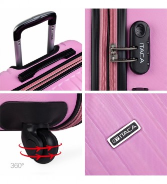 ITACA Set di valigetta da viaggio a 4 ruote con rivestimento rigido T71500 rosa -55x38x20cm