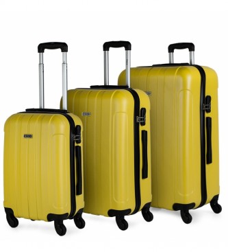 ITACA Conjunto de bagagem rgida de 4 rodas 771100 amarelo -55x37x20cm