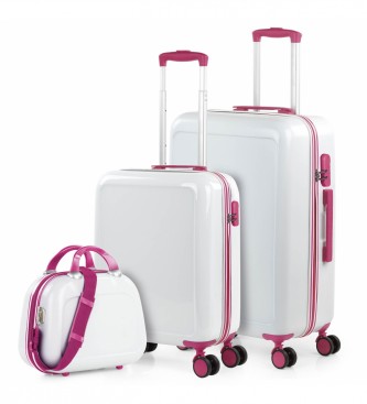 ITACA Ensemble de valises 50/60 CMS et Trousse de toilette ITACA 702600B couleur blanc-fuchsia