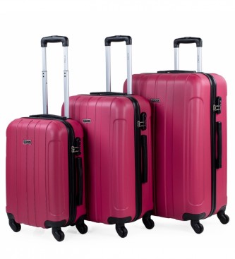 ITACA Conjunto de mala de viagem dura com 4 rodas, vermelho