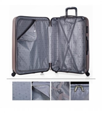 ITACA Large Travel Suitcase XL Rigid 4 Wheels 75cm champagne