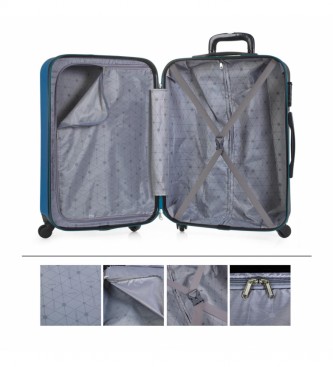 ITACA Large Travel Bag XL Rigid 4 Wheeled Trolley Case 71170 blue, anthracite -75x50x30cm
