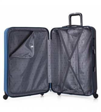 ITACA Large Travel Bag XL Rigid 4 Wheeled Trolley Case 71170 blue, anthracite -75x50x30cm