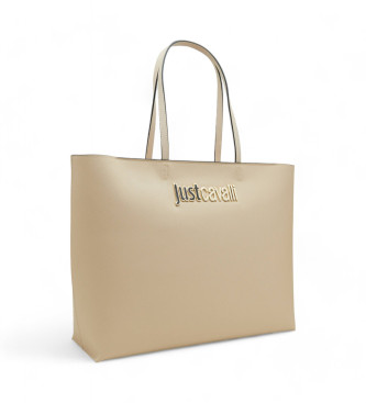 Just Cavalli Groe beigefarbene Tasche mit Schriftzug