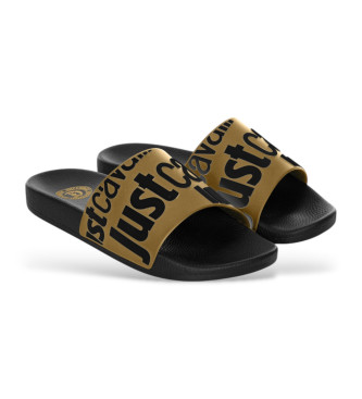 Just Cavalli Goldfarbene Logo-Sandalen, schwarz