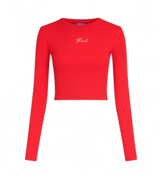 Karl Lagerfeld T-shirt com nervuras vermelha