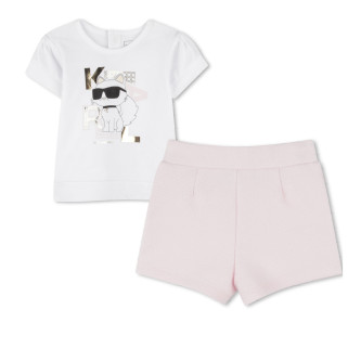 Karl Lagerfeld St med T-shirt og shorts, hvid, pink 