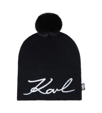 Karl Lagerfeld Svart hatt med pom-pom