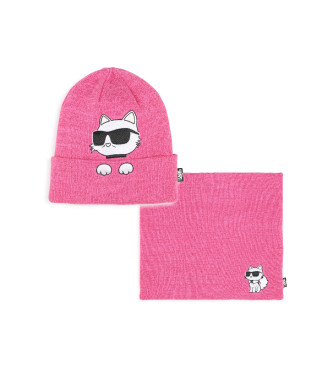 Karl Lagerfeld Set cappello + sciarpa rosa