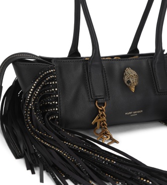 Kurt Geiger Sloane Eastwest sort skuldertaske med frynser