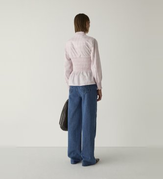 LAAGAM Blusa de quadros com fecho ecler rosa